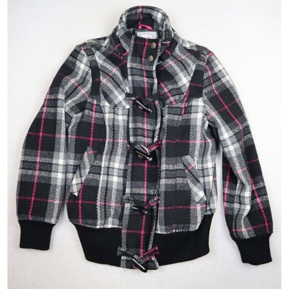 DOLLHOUSE - WOMEN'S BLACK & PINK PLAID COAT - SIZE L - Picture 1 of 8